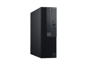 Black Dell desktop computer tower with front USB ports and power button.