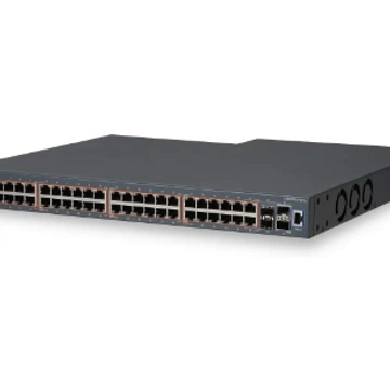 Network switch with multiple Ethernet ports and uplink interfaces.