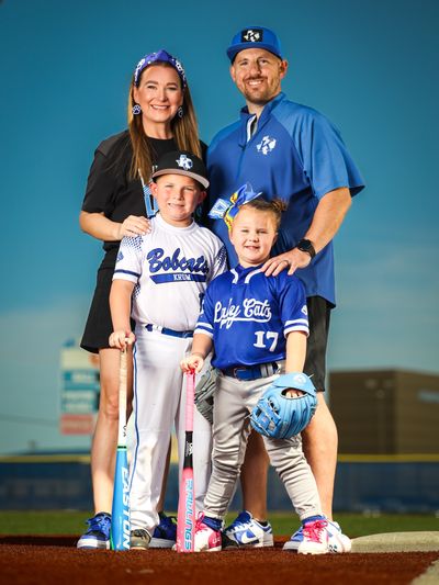 Sam and Emily Davis with their two kids, owners of North Texas Gutters 