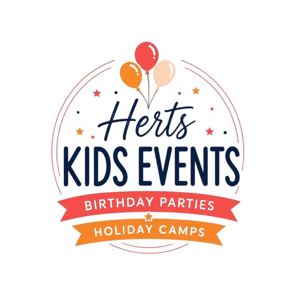 Logo for Herts Kids Events with balloons and banners.