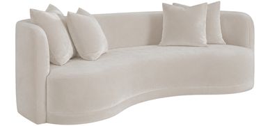 Curvy modern beige sofa with cushions.