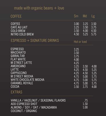 M Street Coffee Menu