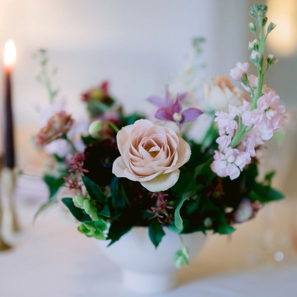 Wedding table flowers on the wedding day at Kirtlington Park