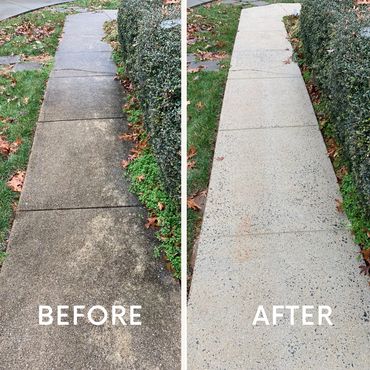 Before and after pictures of a sidewalk cleaning