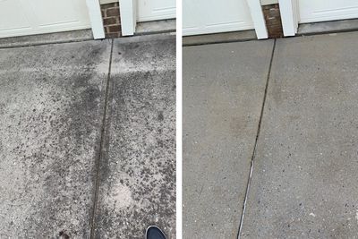 Driveway before and after cleaning.