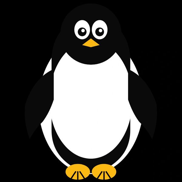 Cute cartoon penguin with big eyes on a black background.