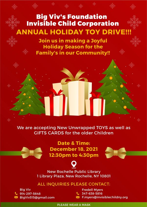 Big Viv's Foundation &  
   Invisible Child Corporation 
  Annual Holiday Toy Drive!!!

   Join us i