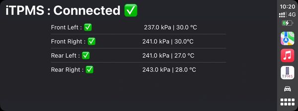 iTPMS system, the first to offer real-time tire information on Apple CarPlay, with a quick startup f