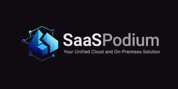 SaaSPodium logo with tagline on a dark background.