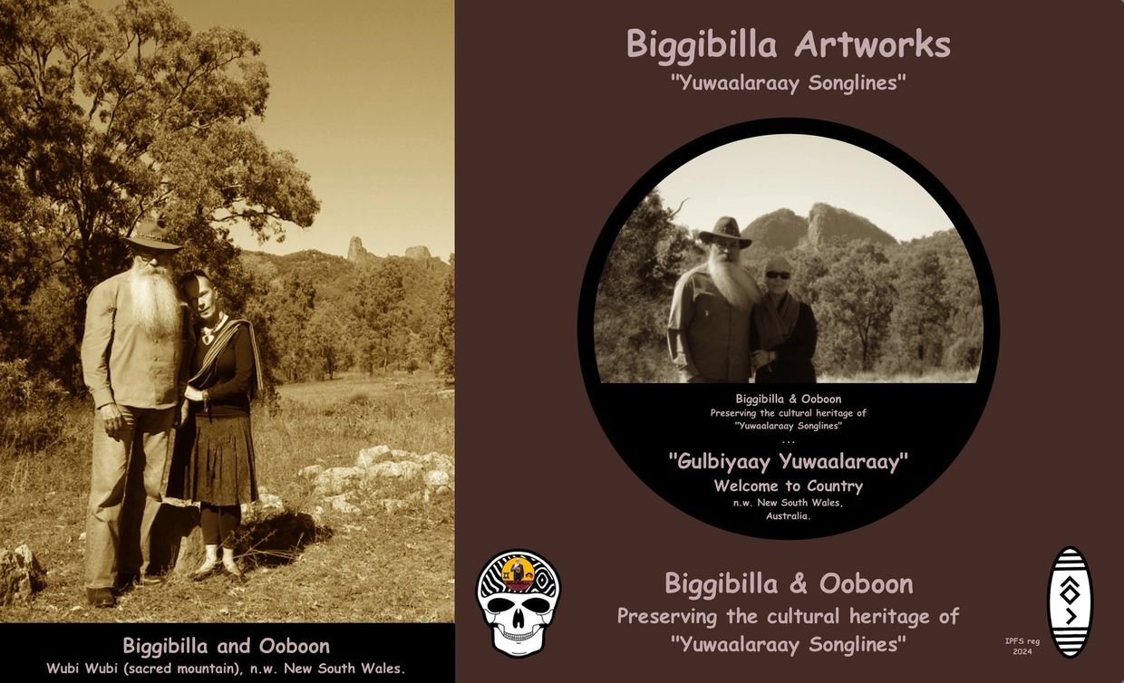 BIGGIBILLA ART WORKS:
For Sale
"Yuwaalaraay Language Group", n.w. New South Wales, Australia.