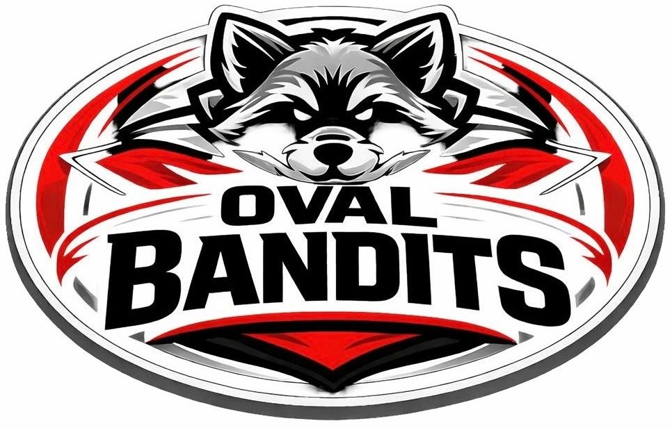 Logo of Oval Bandits featuring a fierce wolf with red and black accents.