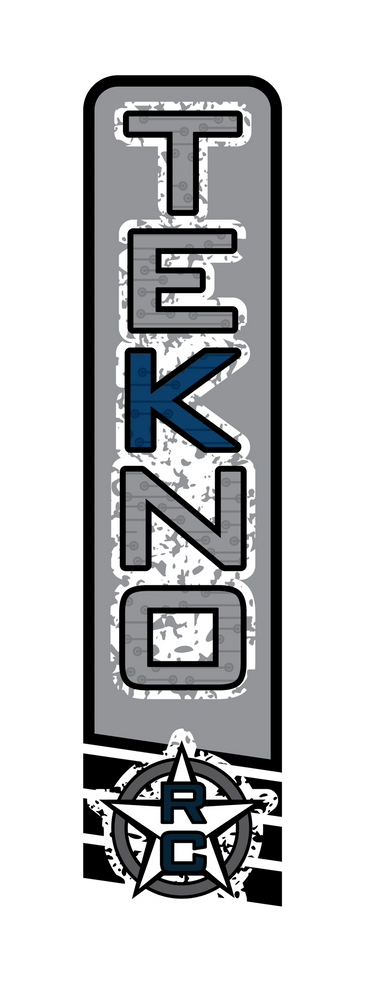 Vertical graphic with the word 'TEKNO' and a star emblem featuring 'R' and 'C'.