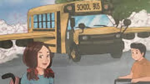 Mattie takes a bus to school too.