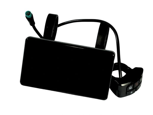 Black electronic control panel with buttons and a wired connector.