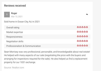 zillow reviews, five stars, 5 stars, zillow agent, zillow ocean city