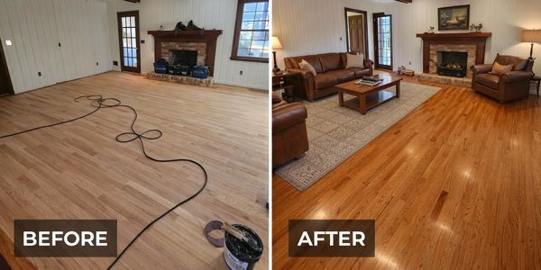 Hardwood floor refinishing before and after photo completed in Charleston South Carolina