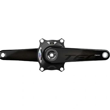 Black bicycle crankset with Tero branding and central spindle.