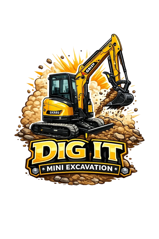 Logo of a yellow mini excavator with text 'DIG IT Mini Excavation'.