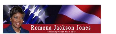 Professional portrait of Romona Jackson Jones with an American flag background.