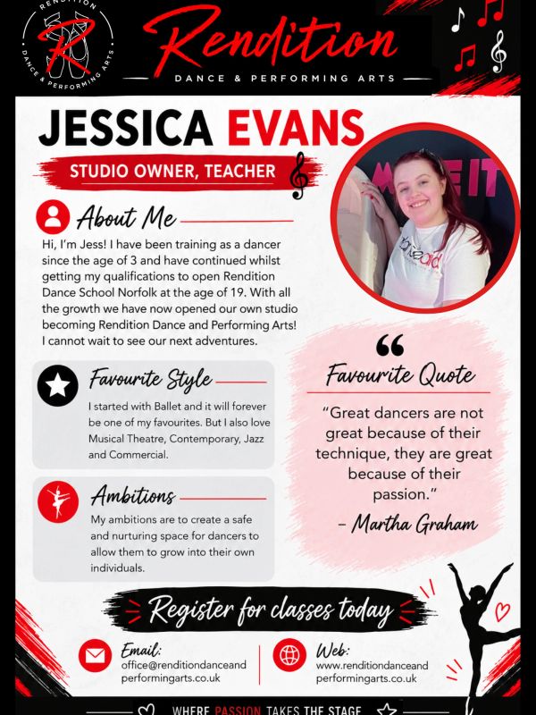 Jessica Evans, studio owner and teacher at Rendition Dance &amp; Performing Arts.