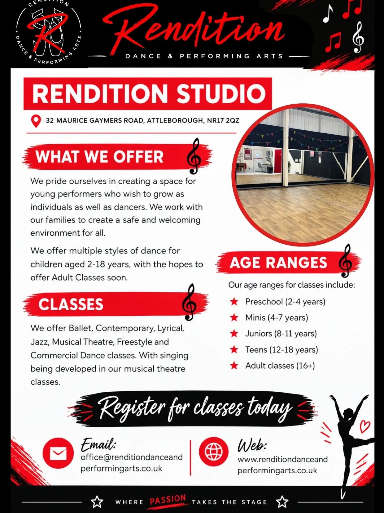 Rendition Studio offers dance classes for ages 2-18 at 32 Maurice Gaymers Road.