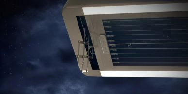 Close-up of a solar panel against a night sky.