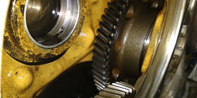 Close-up of inner mechanical gears and components.