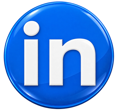 LinkedIn logo with blue circular background.