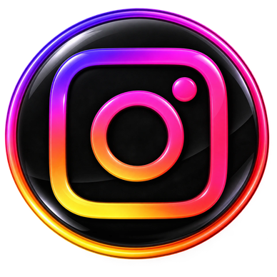 Glowing colorful Instagram logo on black.