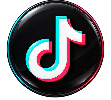 TikTok logo on a black circular background.