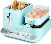 Nostalgia Classic Retro 3-in-1 Breakfast Station - Includes Egg and Veggie Steamer, Non-Stick Griddle, and Wide 2-Slot Toaster - Versatile Breakfast Maker Cooking Station with Toasting Contr