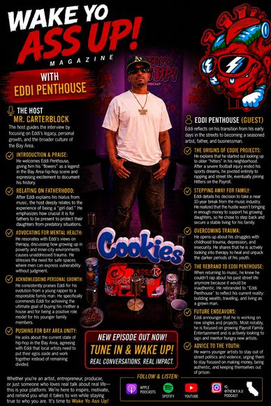 Promotional poster for Wake Yo Ass Up! podcast with Eddi Penthouse.