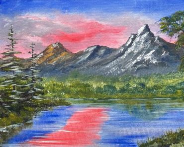 Red Sly over mountains painting