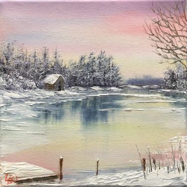 Oil Painting 'Warm winter' mini By Leon Barnes 