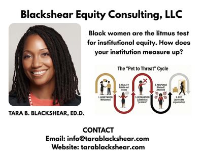 Portrait of Tara B. Blackshear with consulting message on equity.