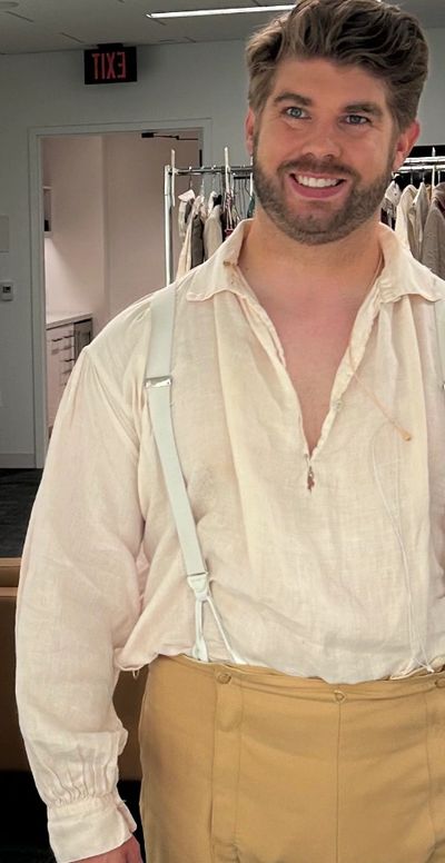 James backstage in the dressing room of Wolf Trap getting ready to sing in Don Giovanni