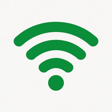 Green Wi-Fi signal icon on a white background.