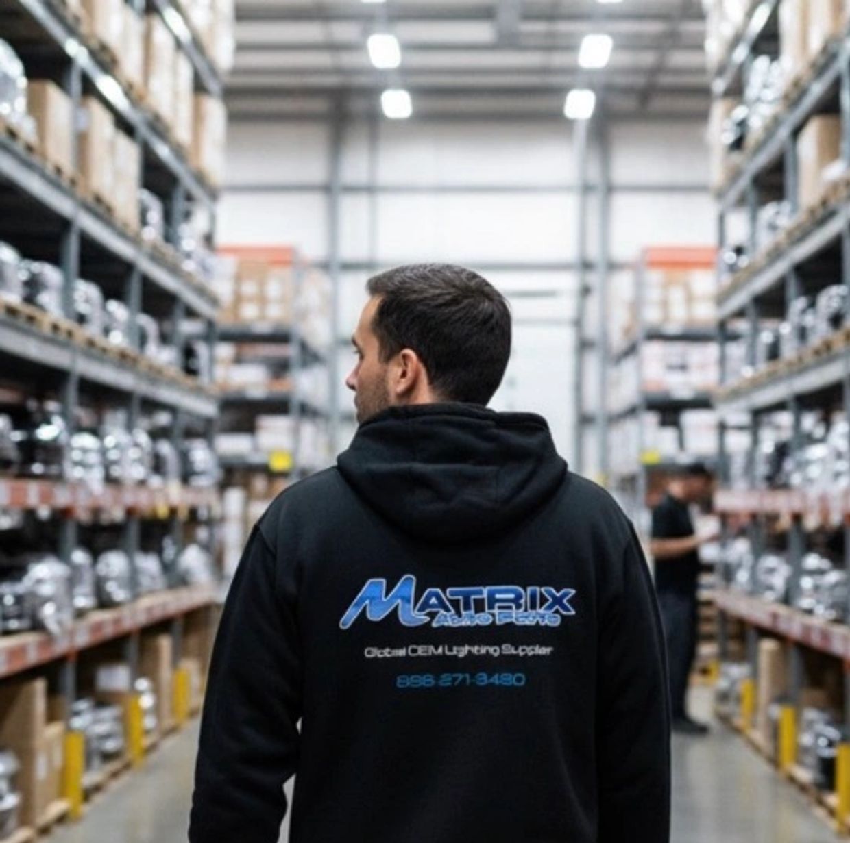 Matrix Auto Parts wholesale warehouse inventory of OEM and reconditioned headlights for collision repair facilities and body shops