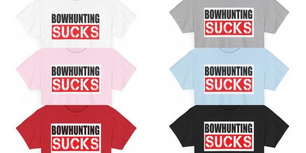 T-shirts in various colors with the phrase 'BOWHUNTING SUCKS' printed boldly.