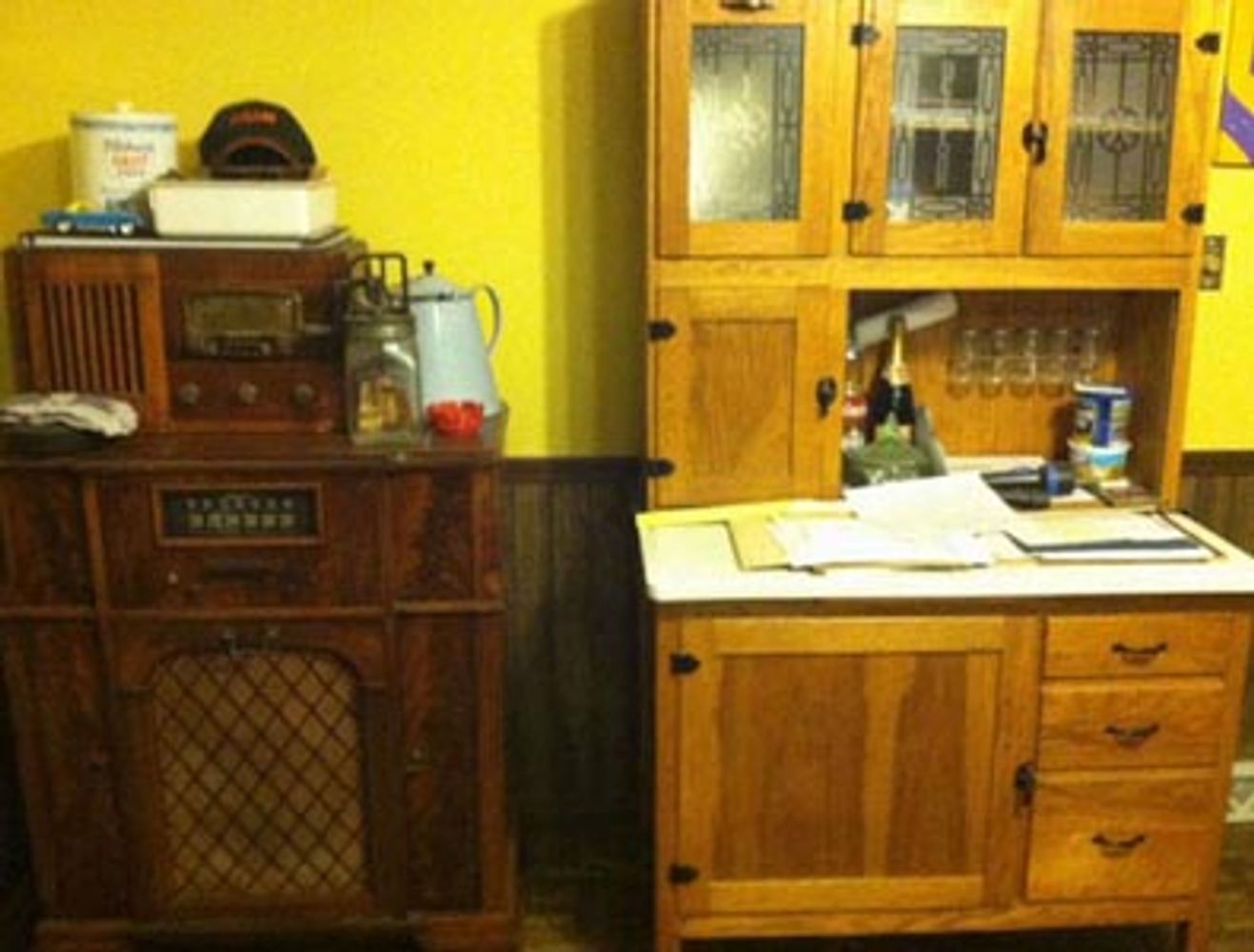 Southern Illinois furniture restoration of a cabinet and radios. Southern Illinois furniture repair.