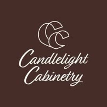 Logo of Candlelight Cabinetry on brown background.