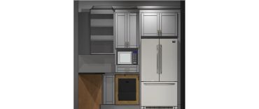 Compact modern kitchen design with integrated appliances.