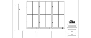 Architectural line drawing of a window installation.