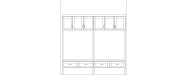Design blueprint of a wooden cabinet with multiple compartments.