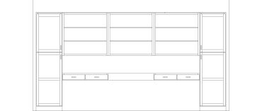Blueprint of a wall unit with shelves and cabinets.