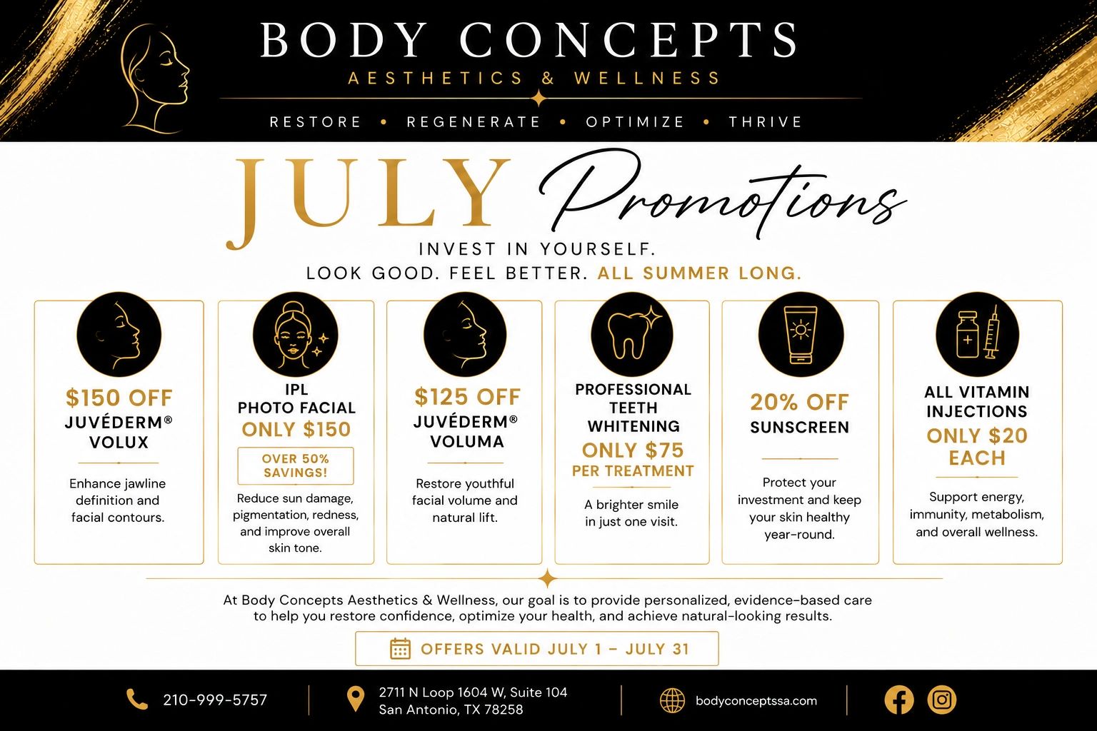 July promotions for beauty and wellness at Body Concepts.