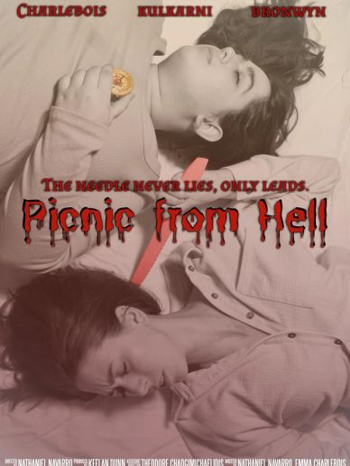 Horror movie poster titled Picnic from Hell with frightened characters.