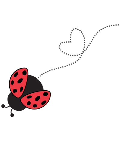 Cute ladybug with heart-shaped flight trail.