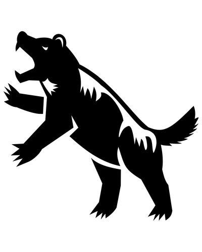 Black and white spooky monster with sharp teeth and claws.