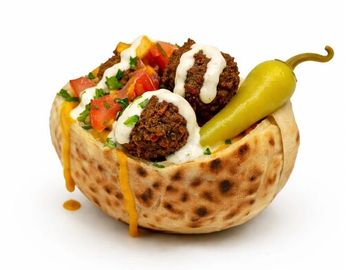 Crispy falafel, fresh veggies, creamy sauces in a half pita-perfect size, full flavor bite!
